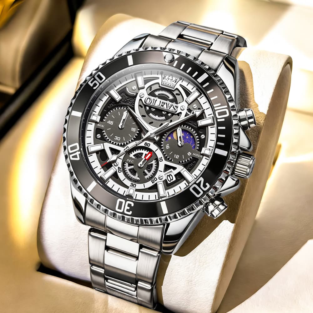 OLEVS 2990 Textured Steel Luminous Sport Watch for Men