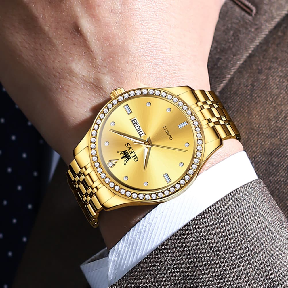 OLEVS 3625 Diamond Bezel Quartz Steel Watch for Men