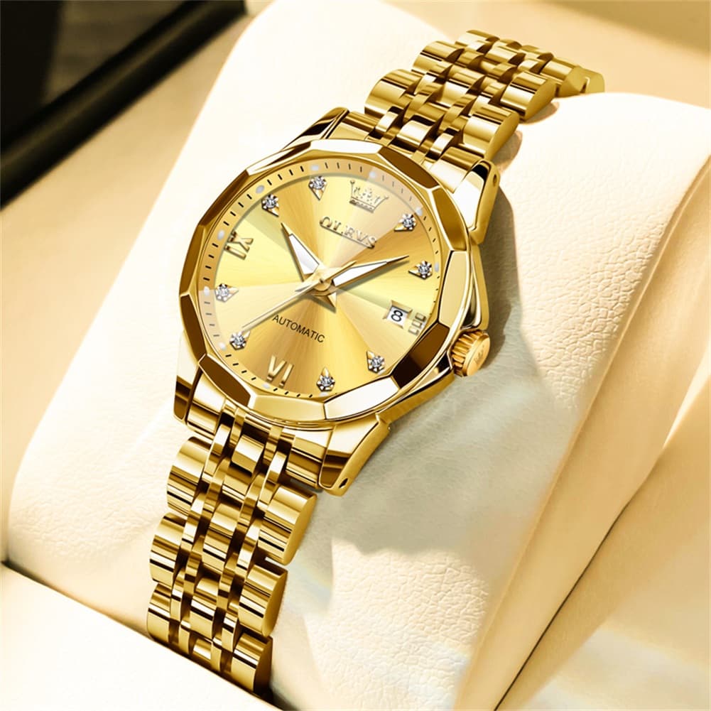 OLEVS 3D Diamond Cut Mirror Automatic Mechanical Watch 9982 for Women