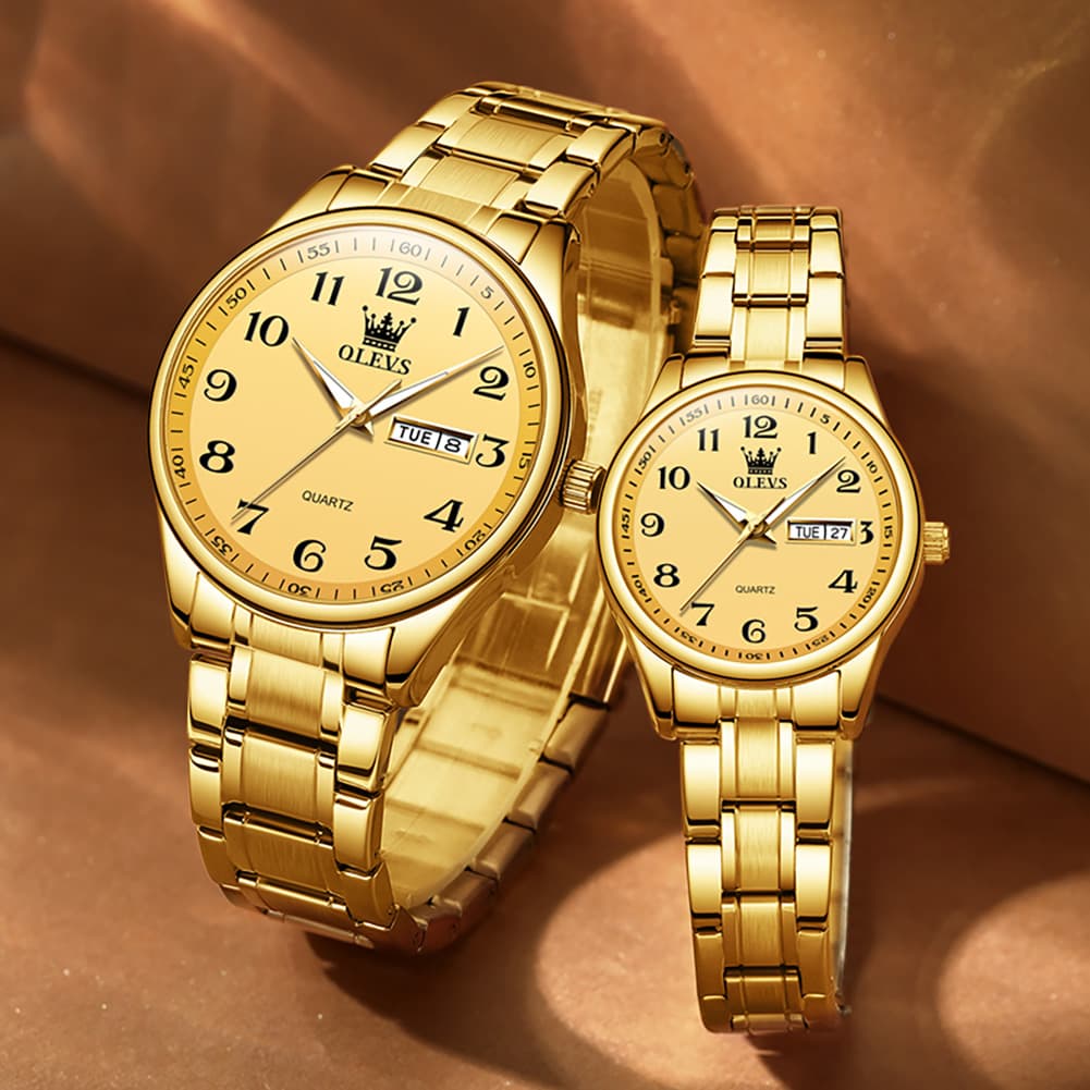OLEVS Men and Women Couple Watch Stainless Steel Quartz Day Date Arabic Numerals 5567