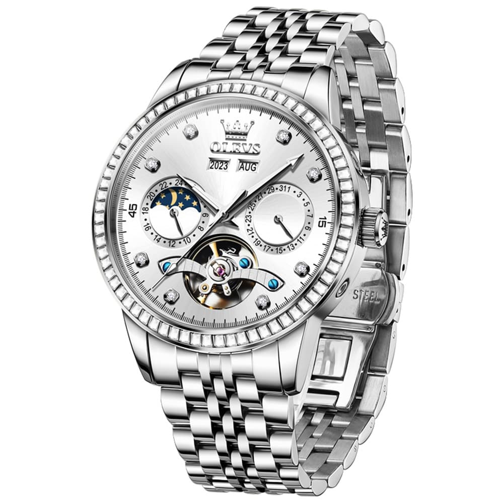 OLEVS 7016 Diamond Multi Function Sun and Moon Mechanical Watch for Men