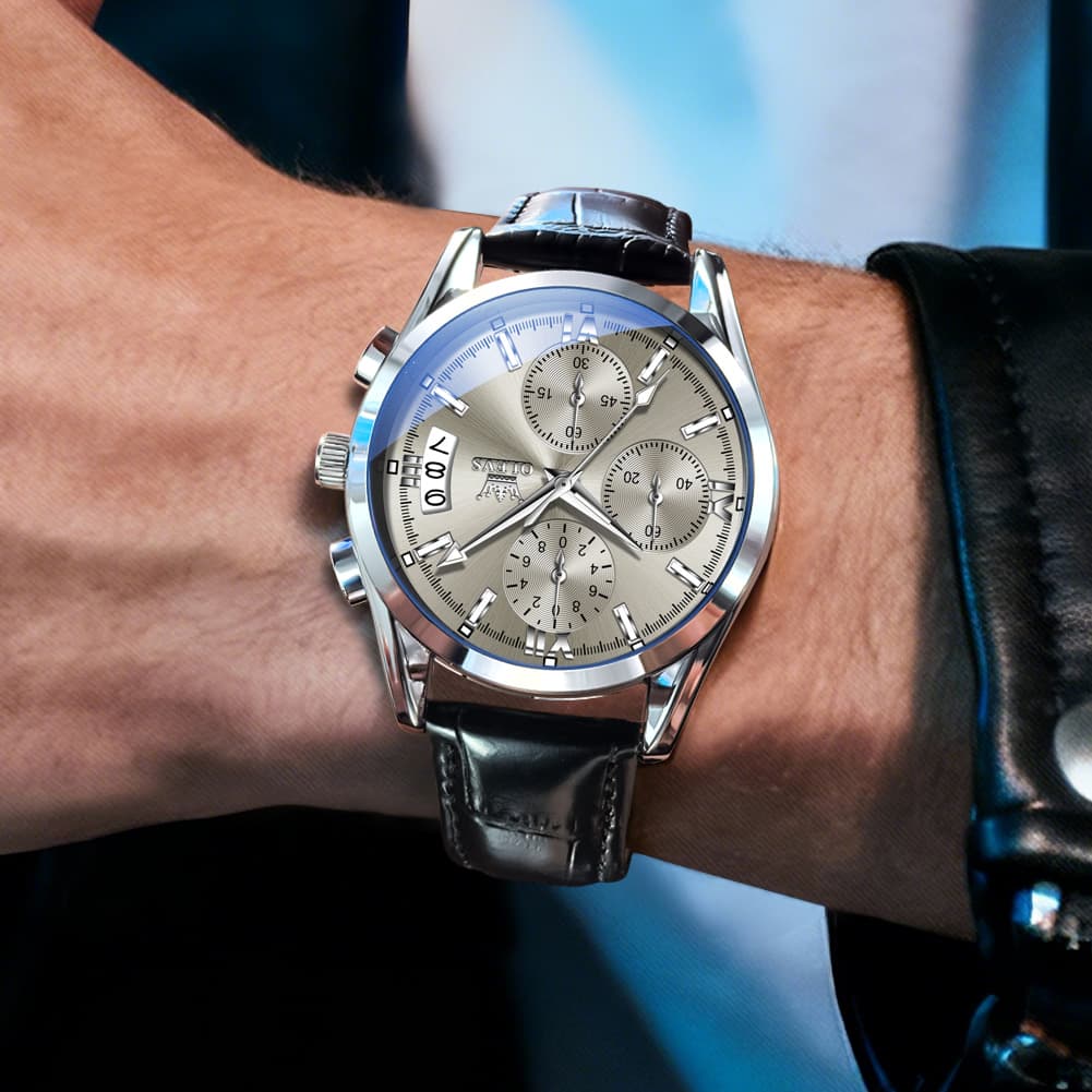 OLEVS 2987 Ultra-Light Leather Chronograph Quartz Watch for Men