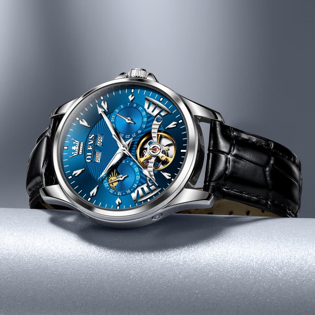 OLEVS 7103 Open Heart Leather Automatic Watch For Men