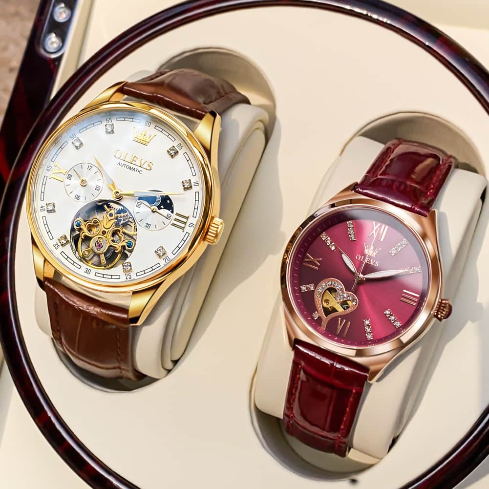OLEVS 3601 Romantic Open Heart Automatic Couple Watch Set