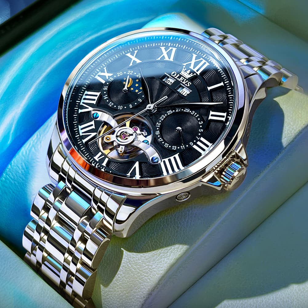 OLEVS 7013 Multi Function Sun and Moon Mechanical Watch for Men