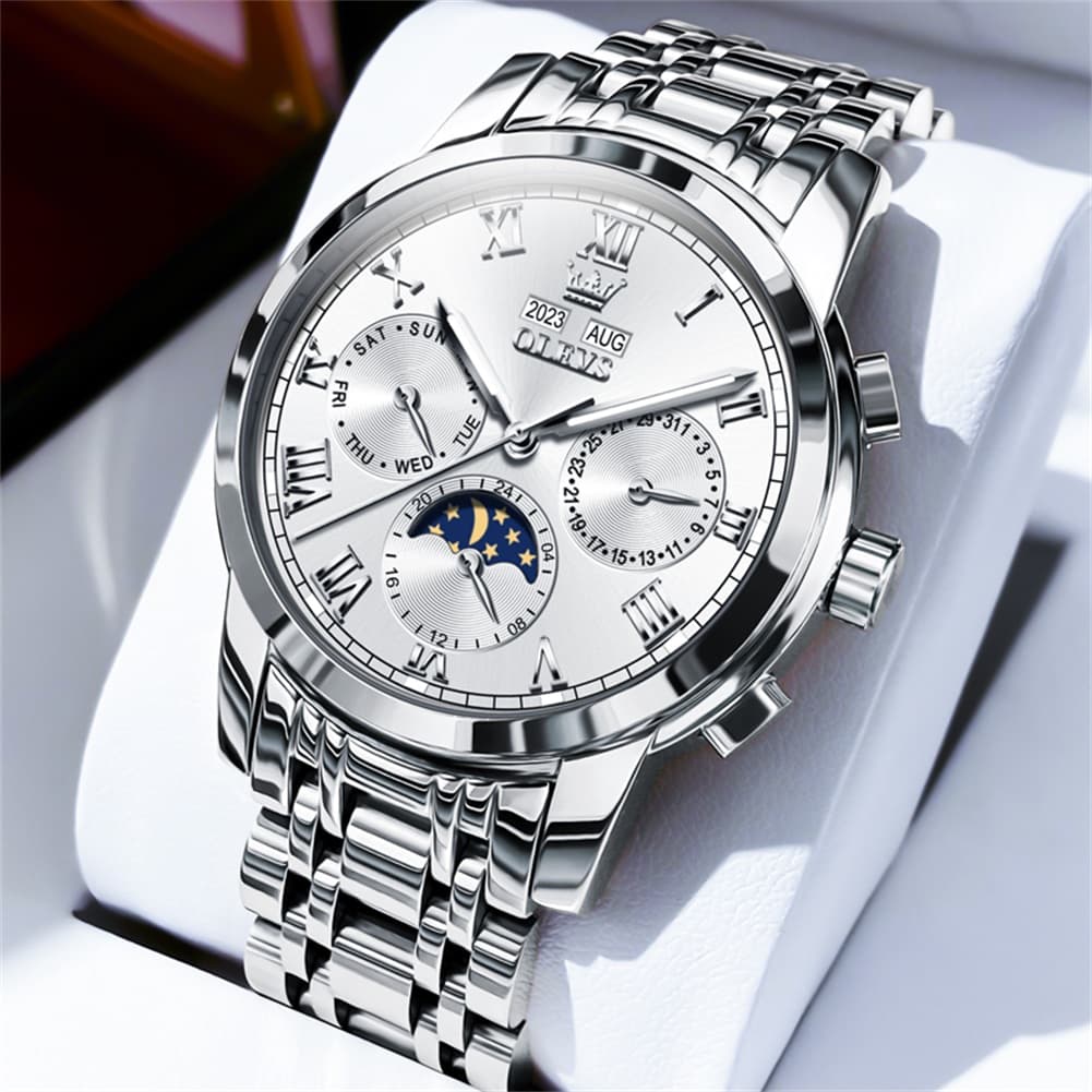 OLEVS 6692 Automatic Moon Phase Multifunction Steel Watch for Men