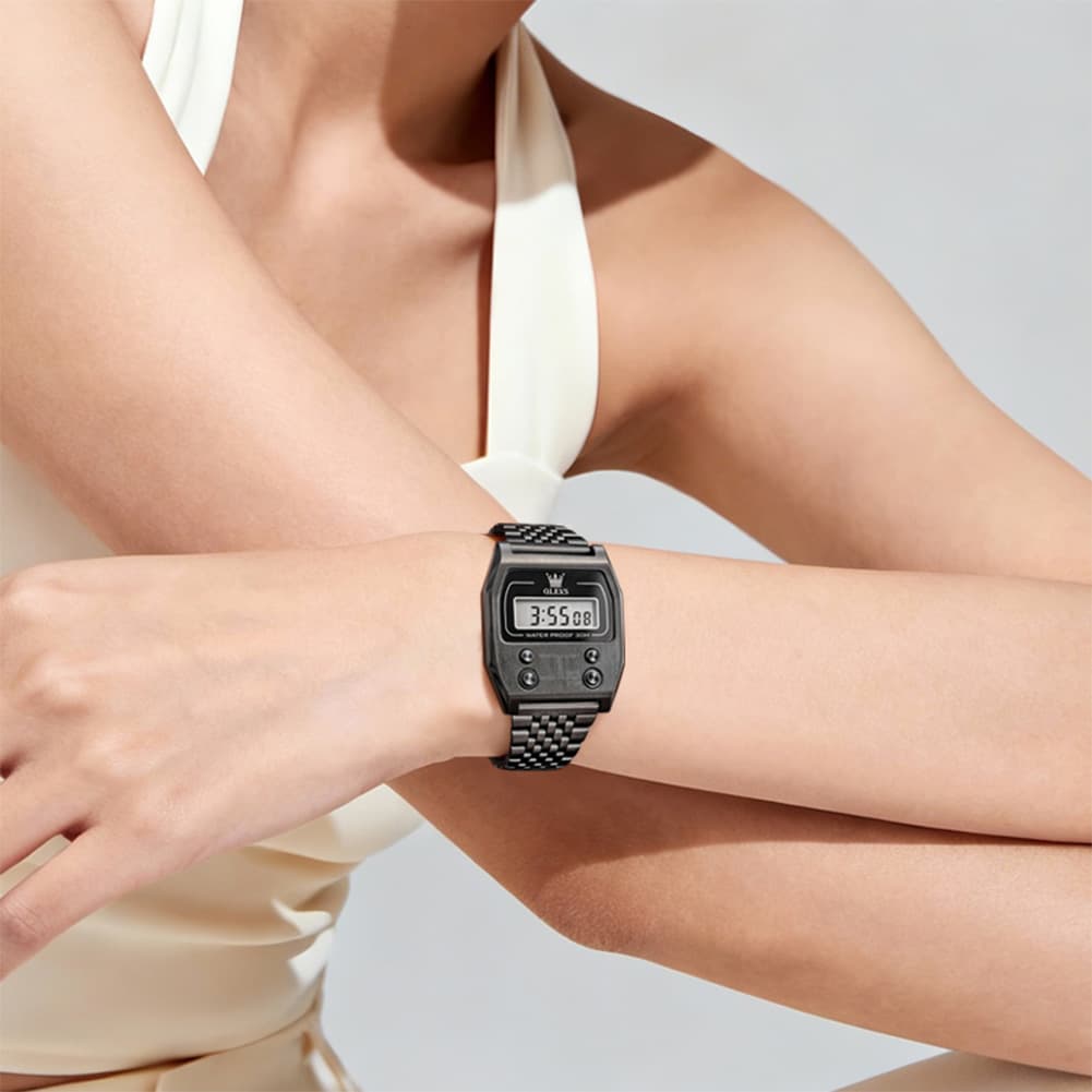 OLEVS 1113 Vintage Retro Digital Steel Watch for Men Women