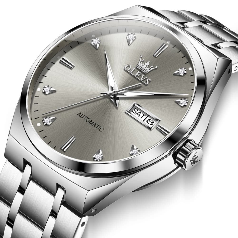 OLEVS Integrated Bracelet Diamond Dial Automatic Watch 9811 Day Date for Men