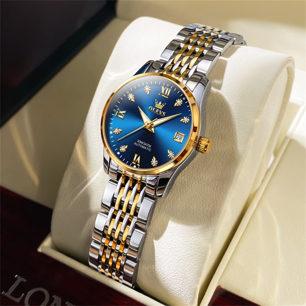 OLEVS 6673 Diamond Automatic Stainless Steel Watch for Women
