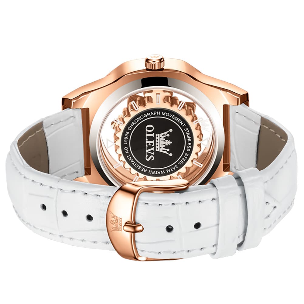 OLEVS 9996 Rotatable Diamond Bezel Leather Watch for Women