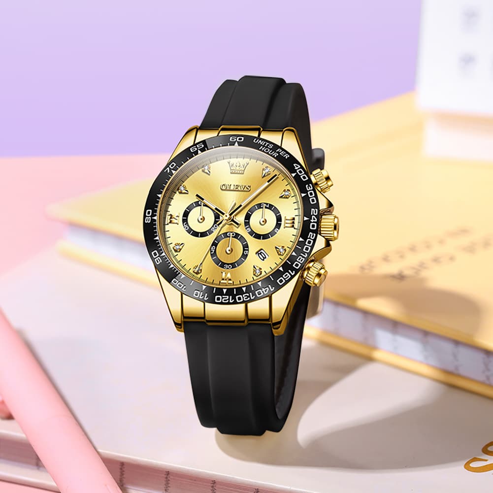 OLEVS Women Chronograph Watch Silicone Sport Strap Date Quartz 5618
