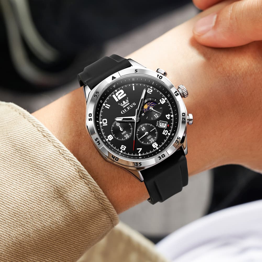 OLEVS 2986 Silicone Moon Phase Chronograph Watch for Men
