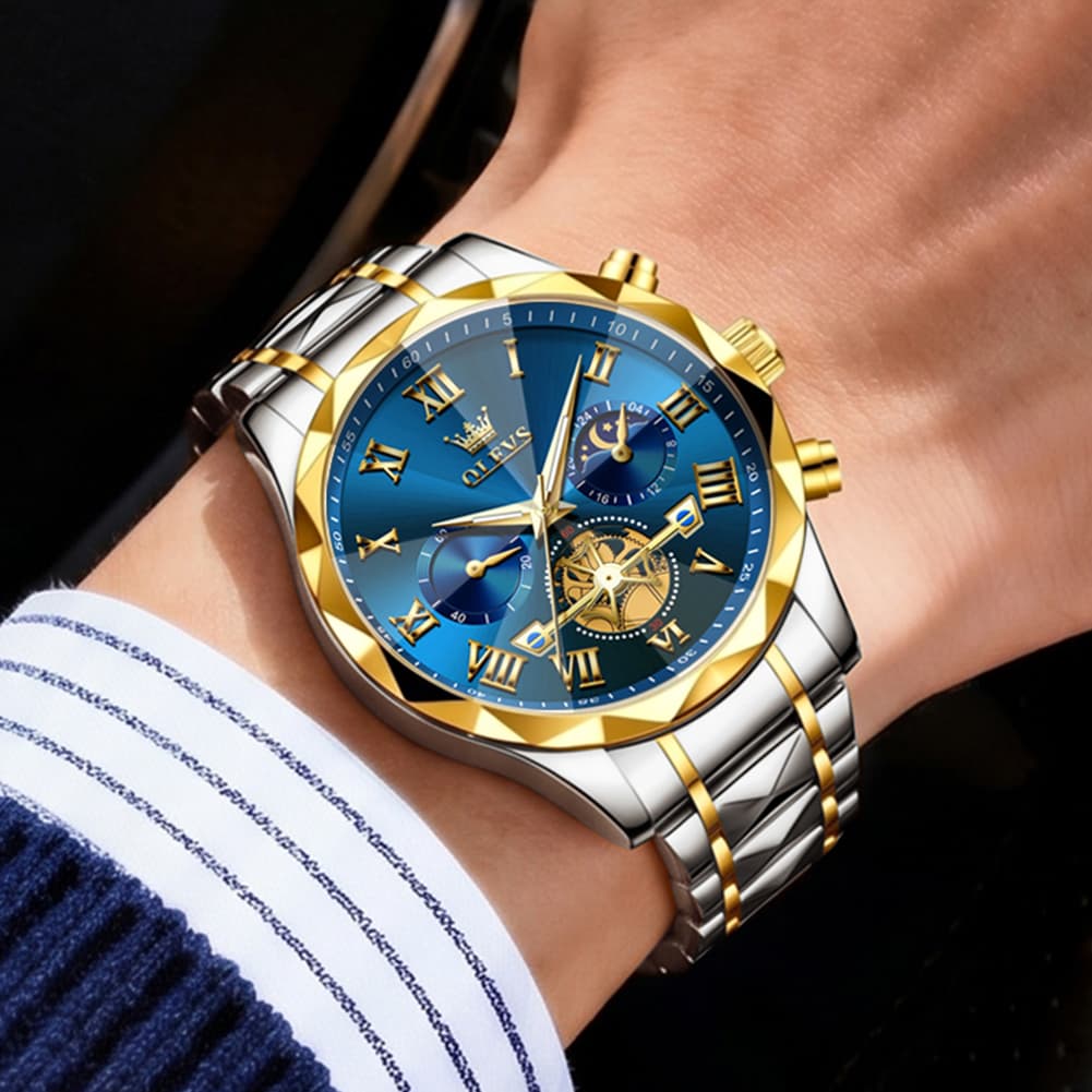 OLEVS 2709 Luxury Moon Phase Open Heart Quartz Watch for Men