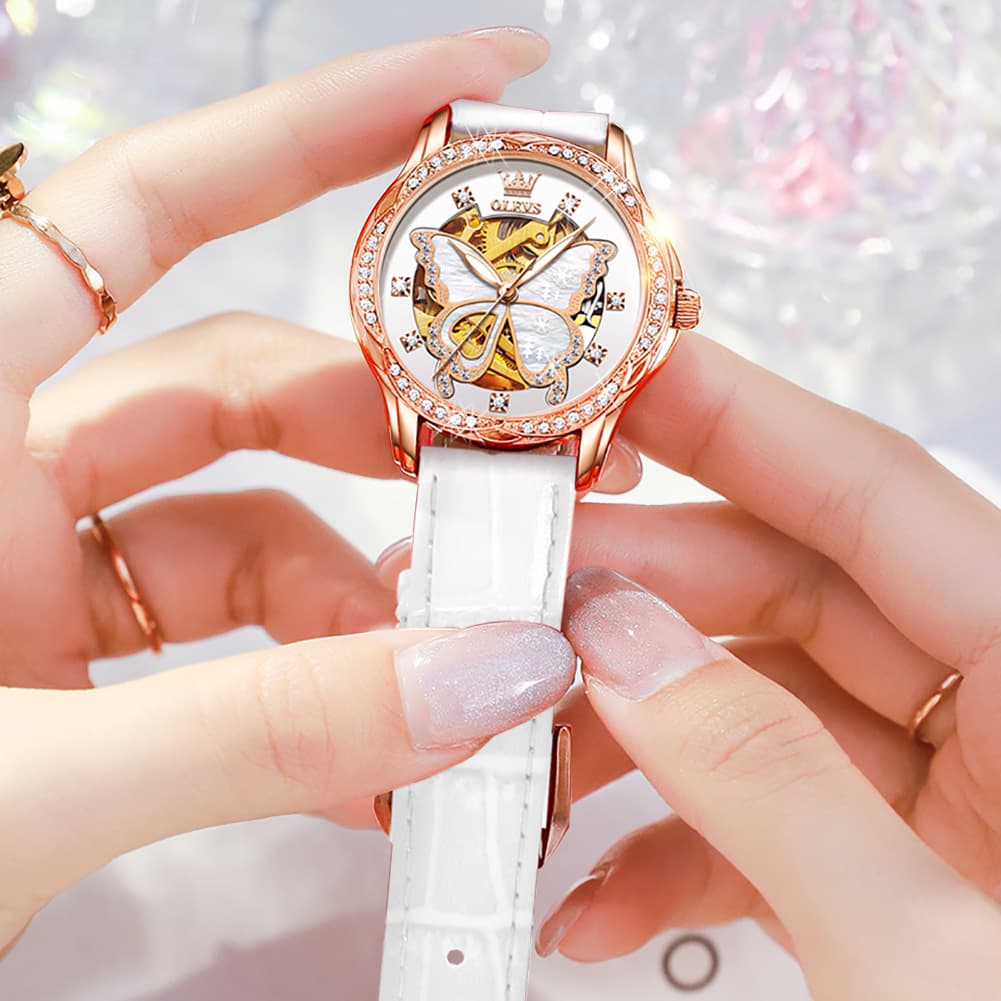 OLEVS 6622 Butterfly Skeleton Mechanical Watch for Women