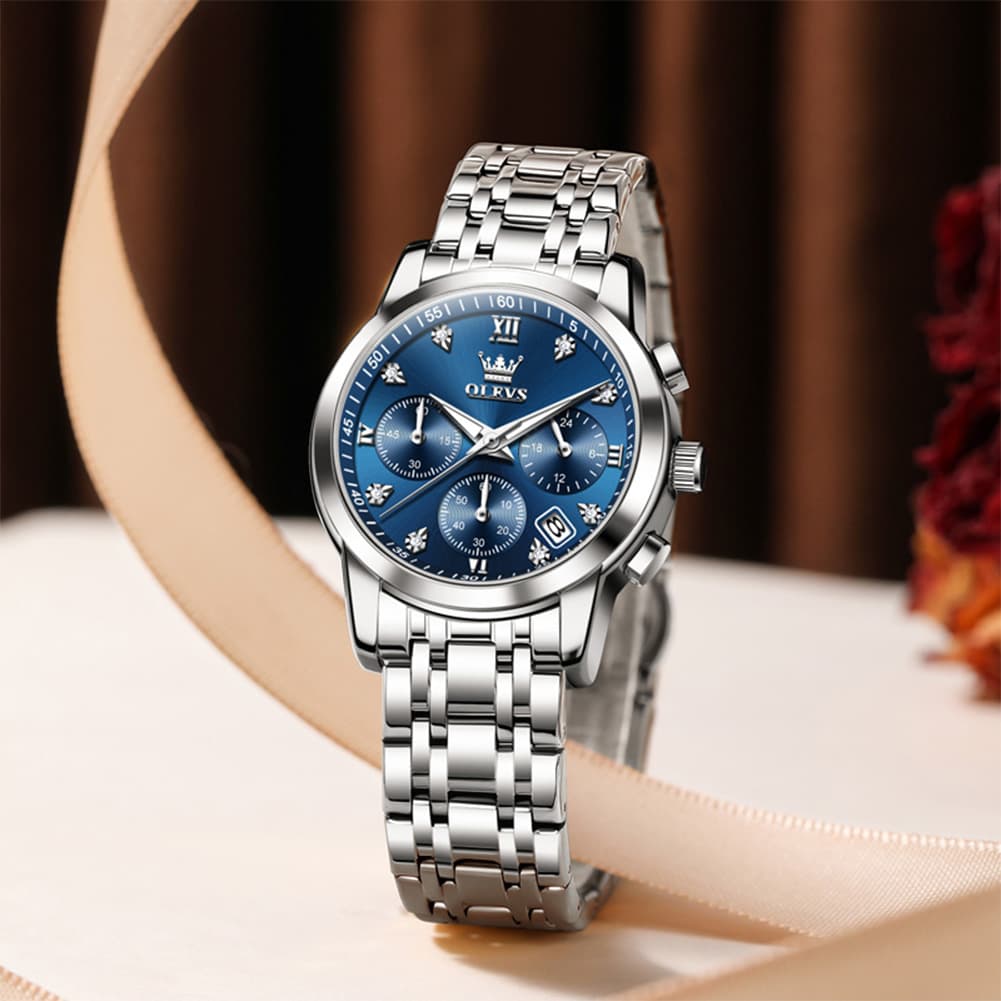 OLEVS 2858 Elegant Moon Phase Chronograph Watch for Women
