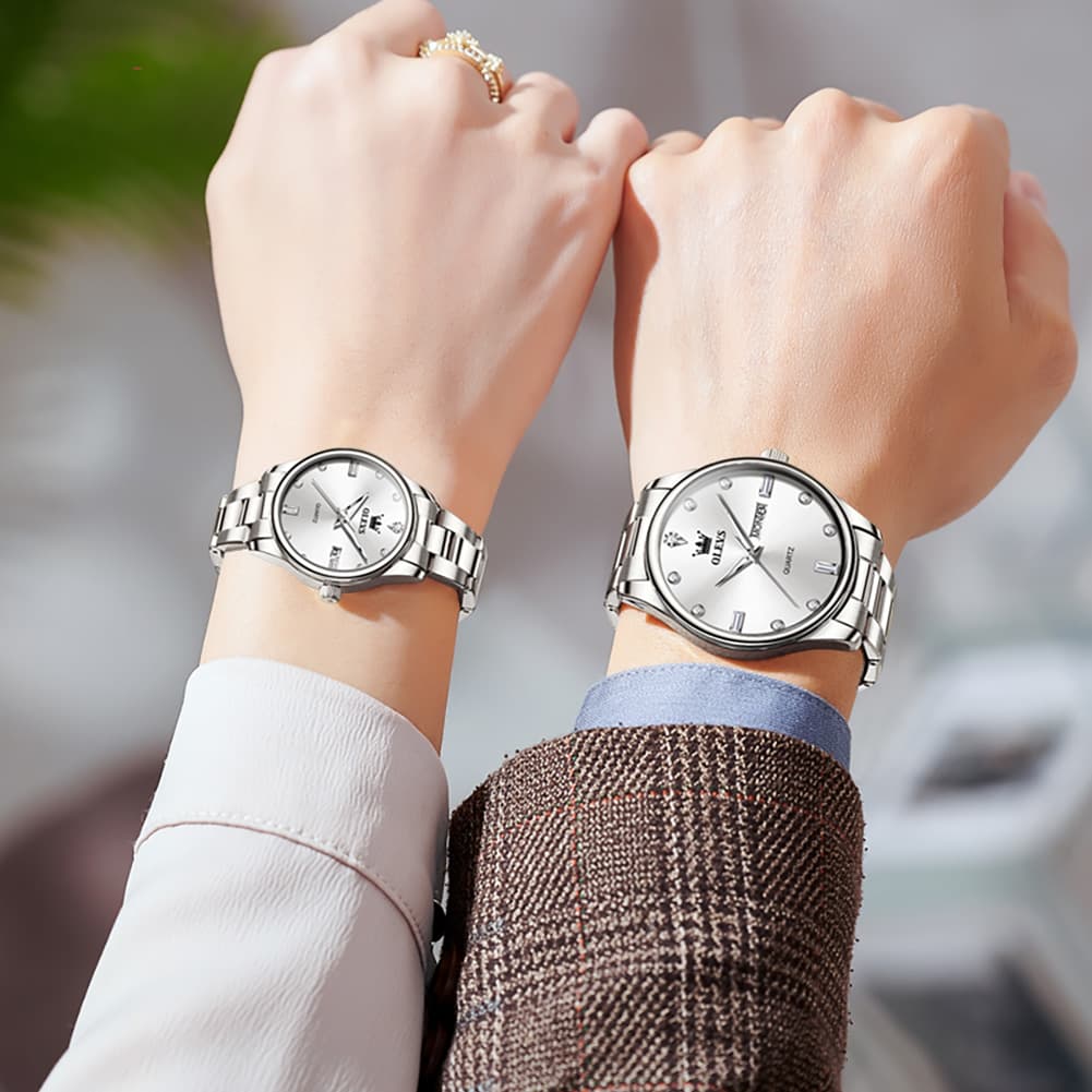 OLEVS 3621Q Minimalist Diamond Quartz Couple Watches Set