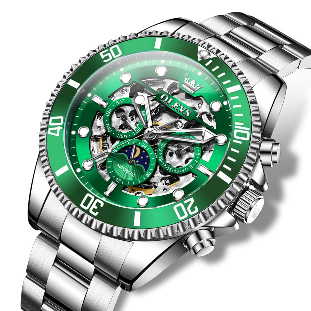 OLEVS 6715 Skeleton Multifunction Moon Phase Sports Mechanical Watch For Men