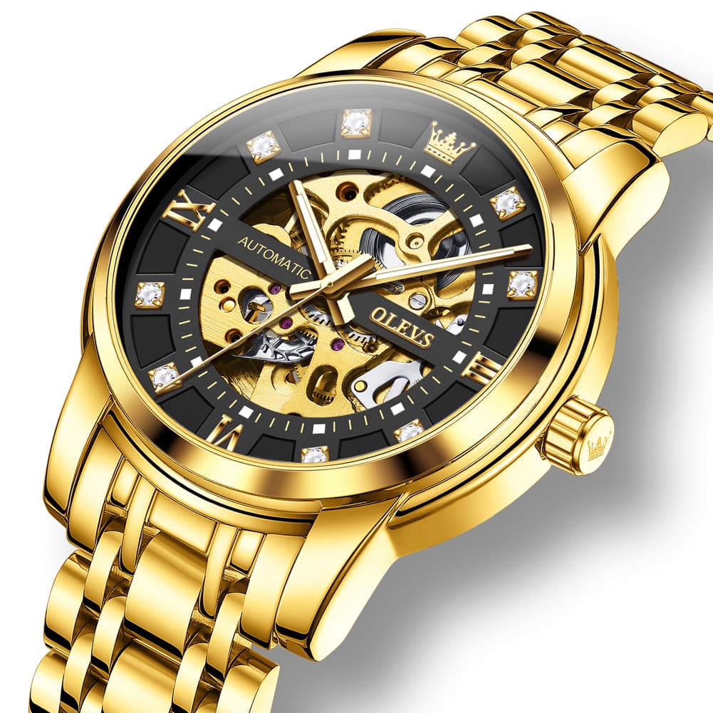 OLEVS Full Skeleton Diamond Dial Automatic Mechanical Watch 9901 for Men