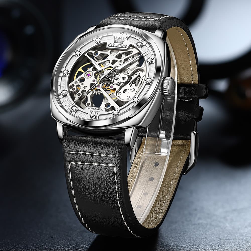 OLEVS 6651 Tonneau Skeleton Mechanical Watch for Men