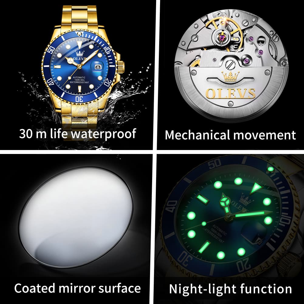 OLEVS 6650 Stainless Steel Mechanical Dive Watch for Men