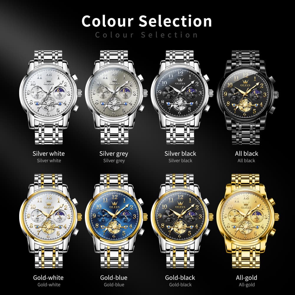 OLEVS 2900 Steel Chronograph Moon Phase Watch for Men