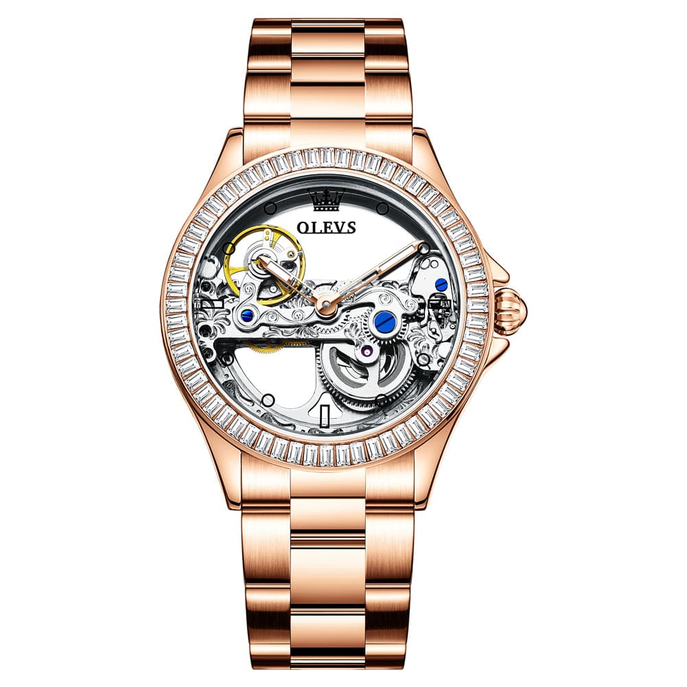 OLEVS 6699 Oversized Skeleton Mechanical Watch for Women