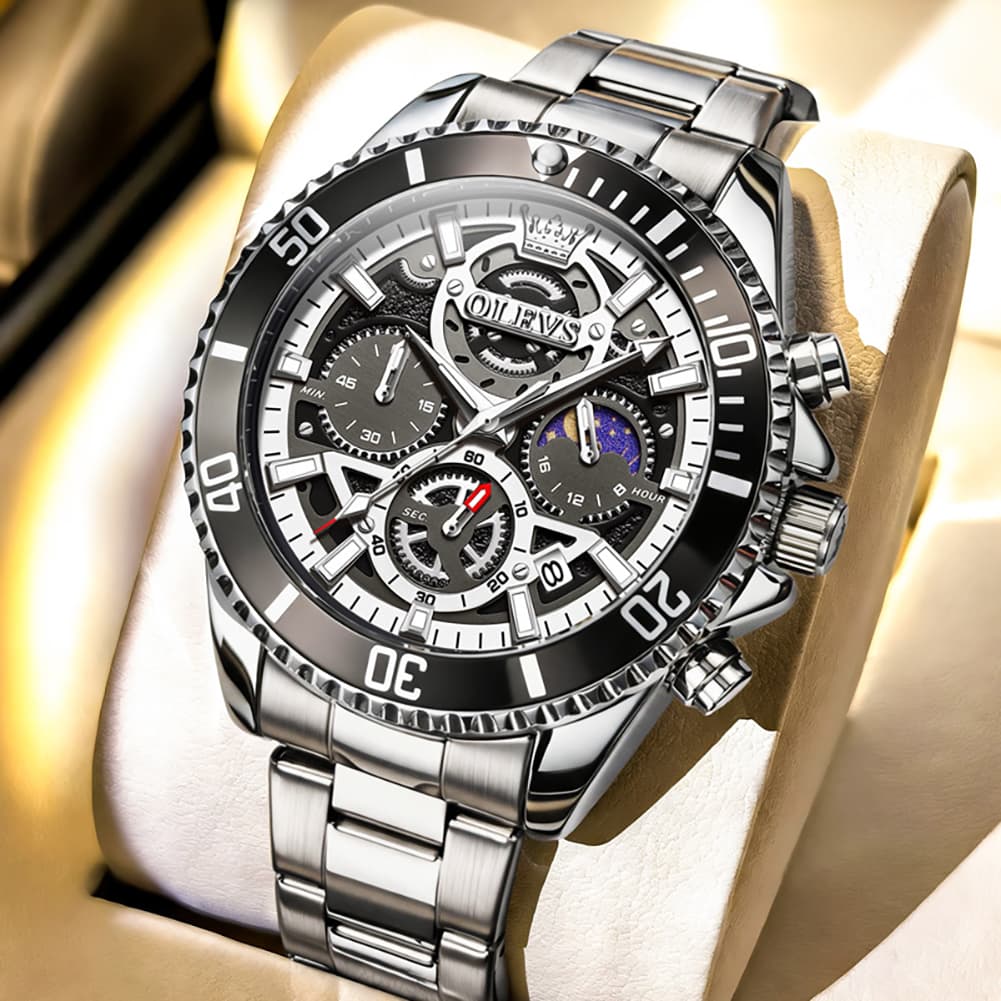 OLEVS 2990 Textured Steel Luminous Sport Watch for Men