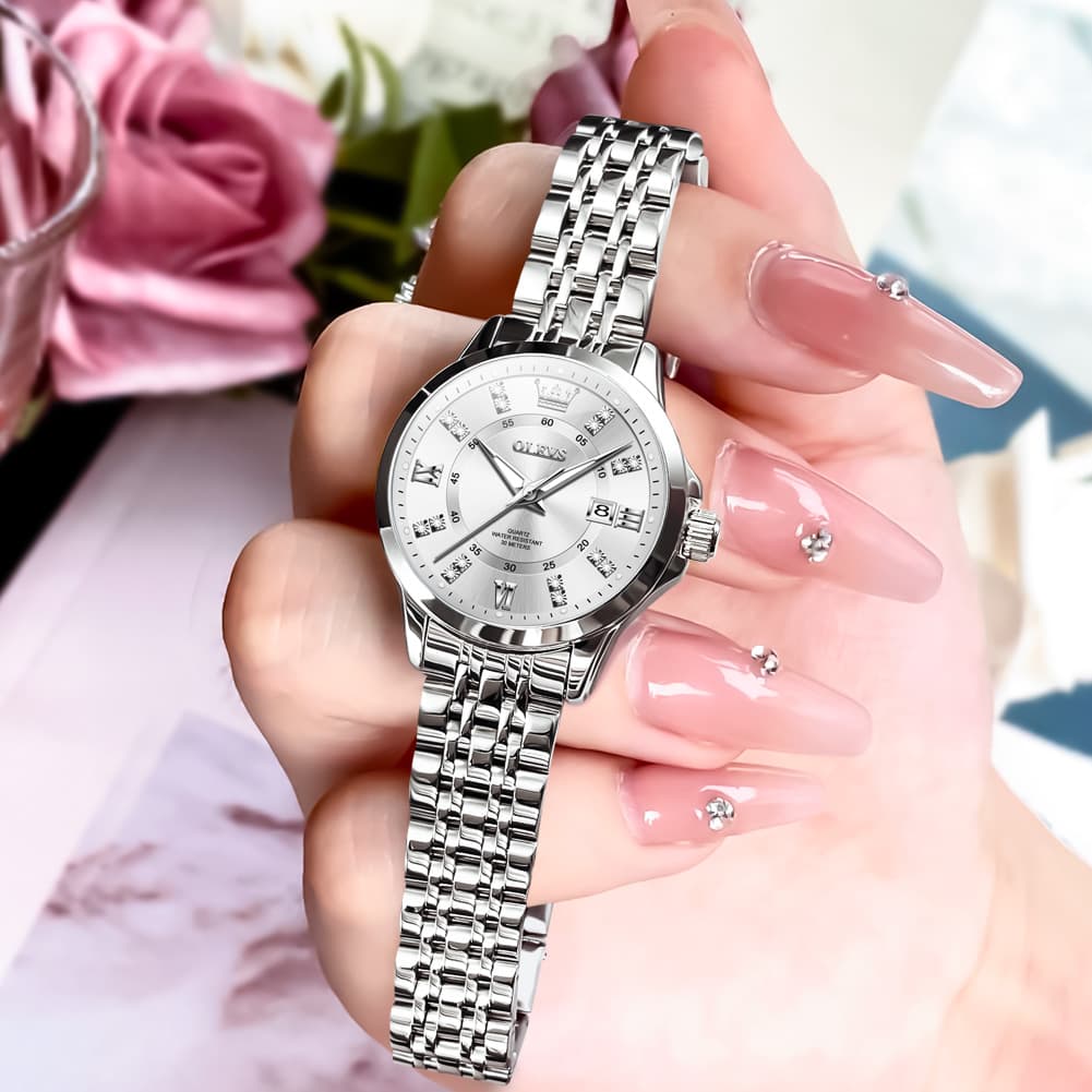 OLEVS 3620 Classic Diamond Quartz Steel Watch for Women