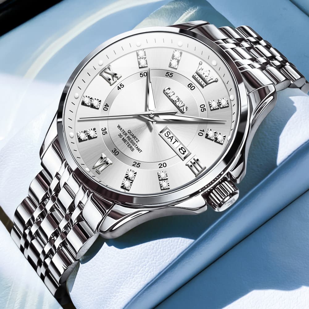 OLEVS 3620 Classic Diamond Quartz Steel Watch for Men