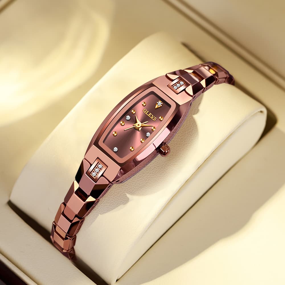 OLEVS 5501 Tonneau Tungsten Steel Quartz Watch for Women