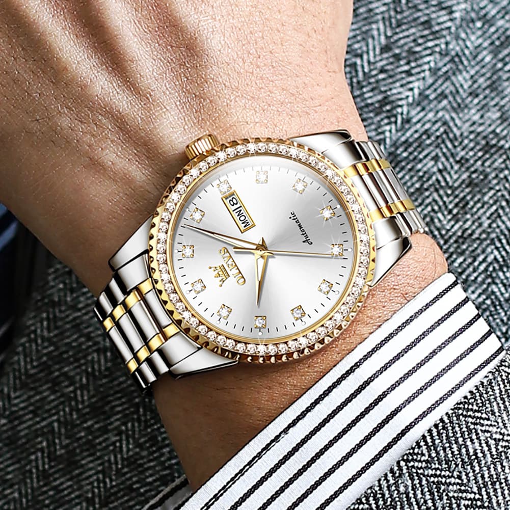 OLEVS 7003 Diamond Bezel Day Date Mechanical Watch for Men