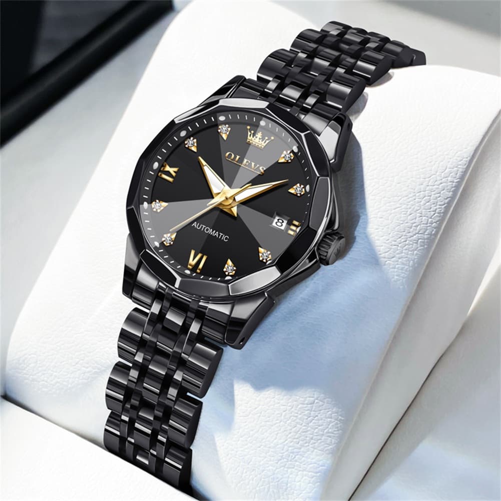 OLEVS 3D Diamond Cut Mirror Automatic Mechanical Watch 9982 for Women