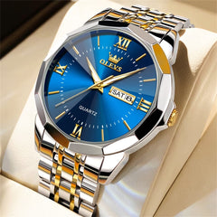 OLEVS 9989 Diamond Cut Glass Couple Dress Watch for Men and Women