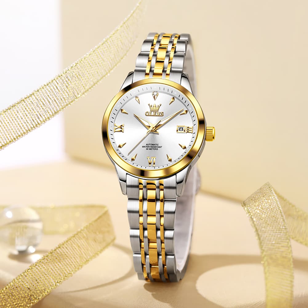 OLEVS Diamond Dial Day Date Automatic Mechanical Watch 9956 for Women