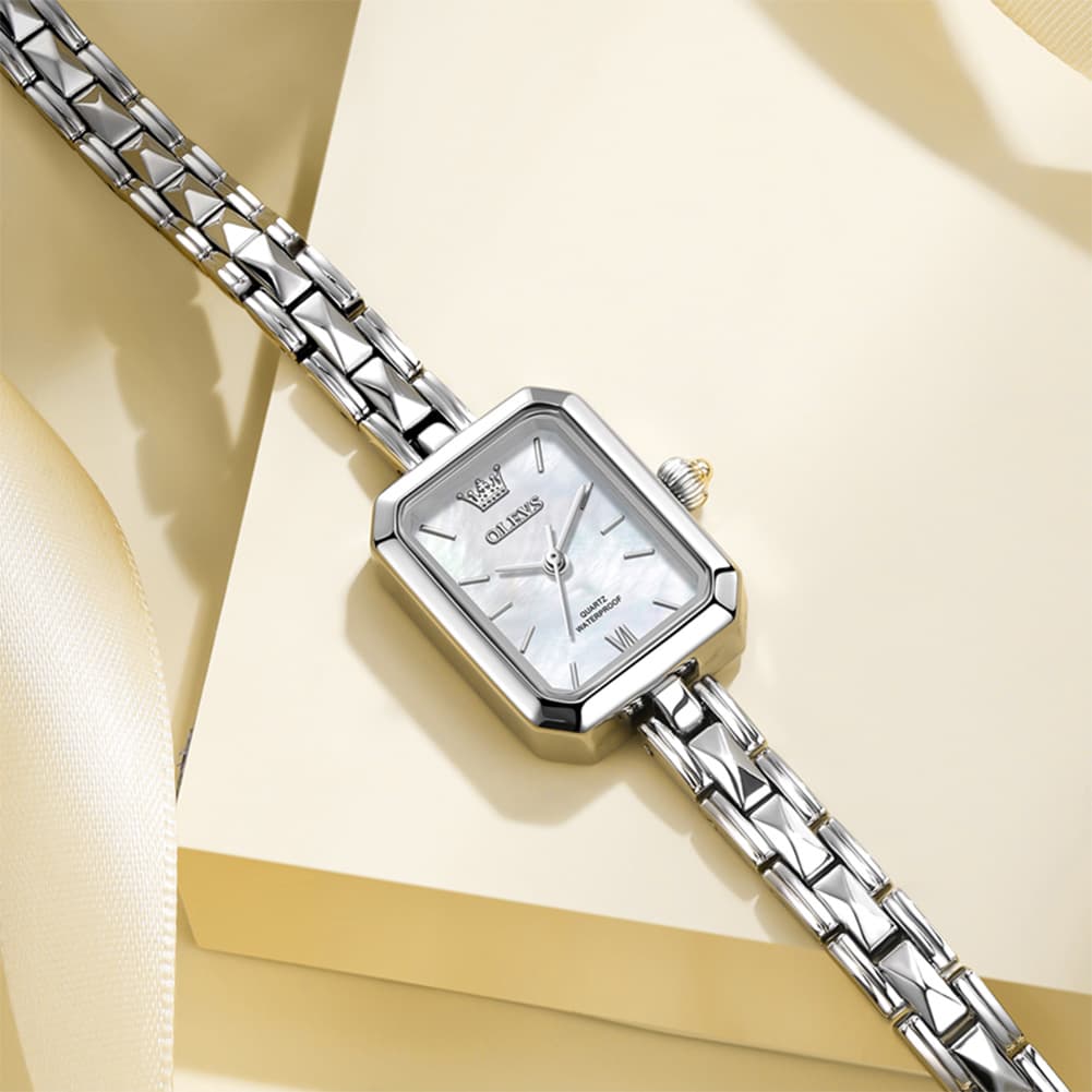OLEVS 3691 Petite Rectangle Quartz Womens Watch Stainless Steel