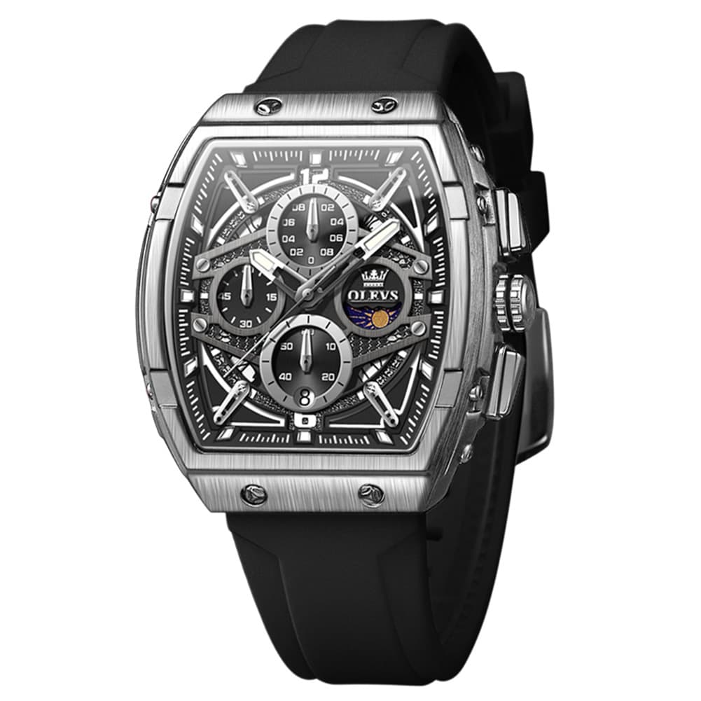 OLEVS 2975 Tonneau Silicone Chronograph Watch for Men