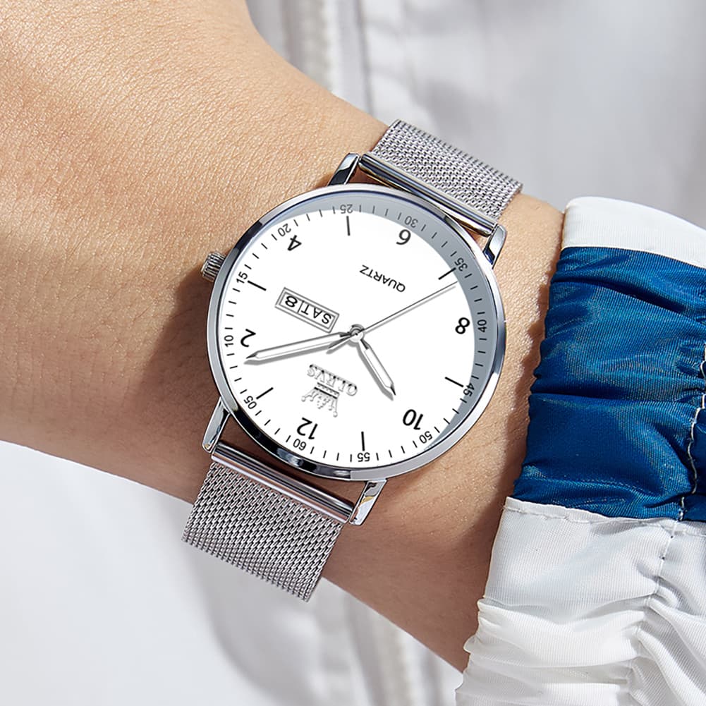 OLEVS 2996 Milanese Steel Minimalist Quartz Watch for Men