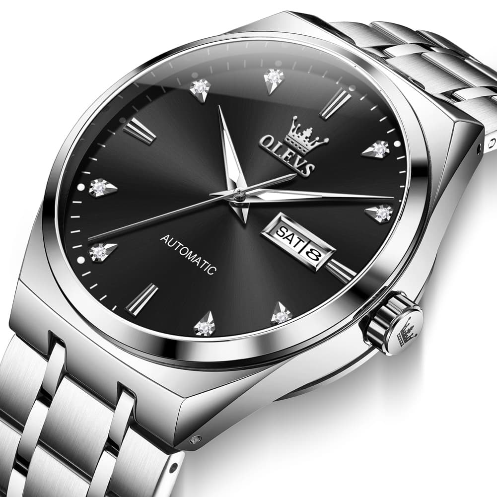 OLEVS Integrated Bracelet Diamond Dial Automatic Watch 9811 Day Date for Men