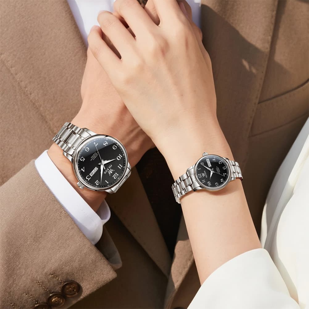 OLEVS 7072 Arabic Numeral Automatic Couples Watch Set