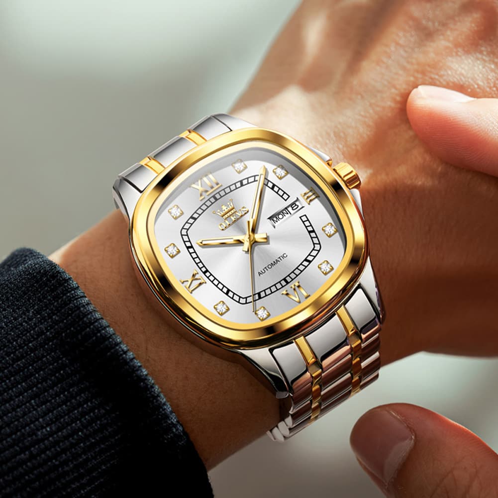 OLEVS Retro Square Diamond Dial Automatic Mechanical Watch 9810 for Men and Women