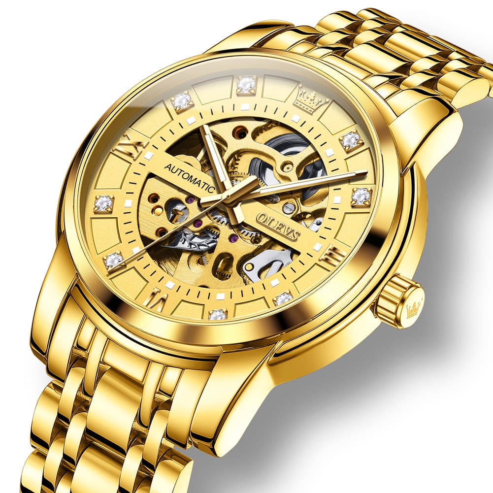 OLEVS Full Skeleton Diamond Dial Automatic Mechanical Watch 9901 for Men