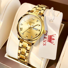 OLEVS Women Diamond Dress Watch Two Tone Stainless Steel Quartz Day Date 5563