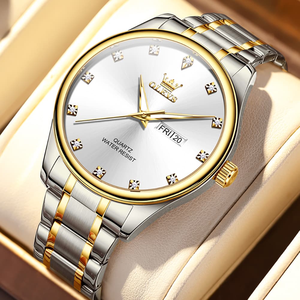OLEVS 3612 Diamond Dial Quartz Steel Watch for Men