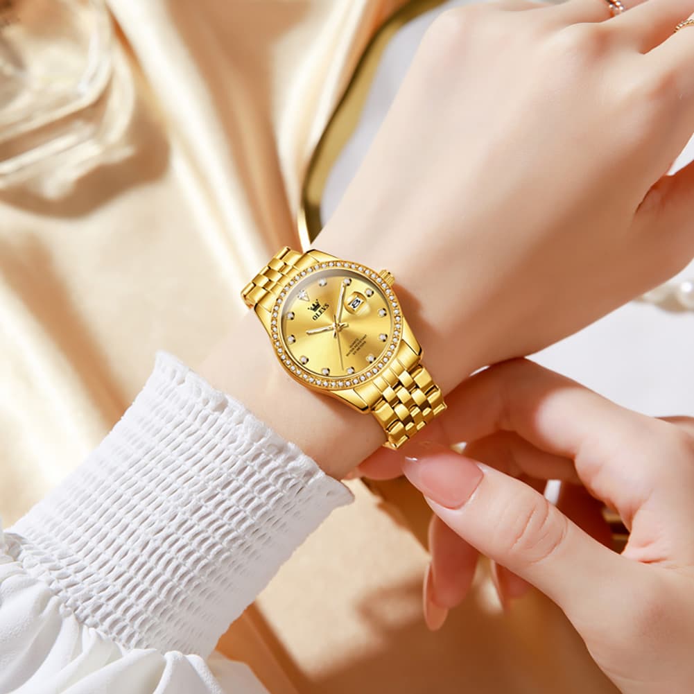 OLEVS 3629NN Diamond Bezel Quartz Steel Watch for Women