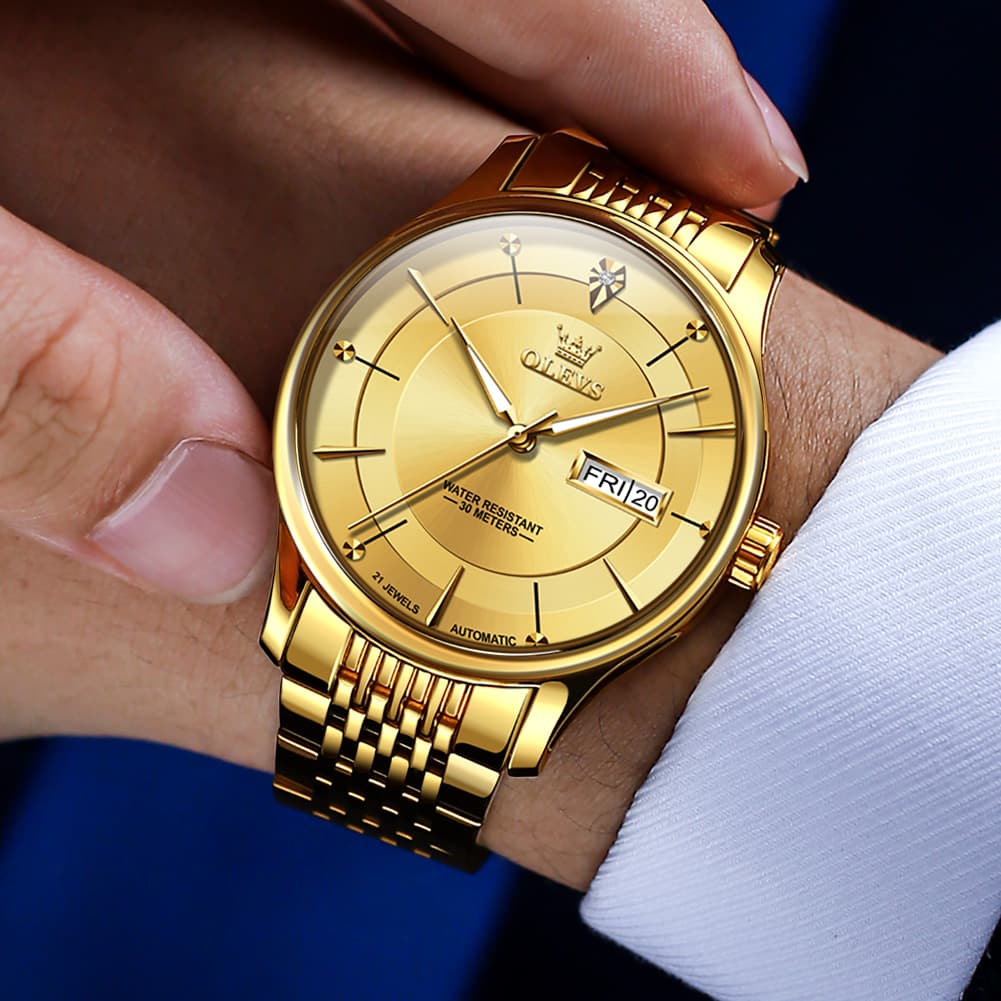 OLEVS Diamond Dial Day Date Automatic Mechanical Watch 9927 for Men