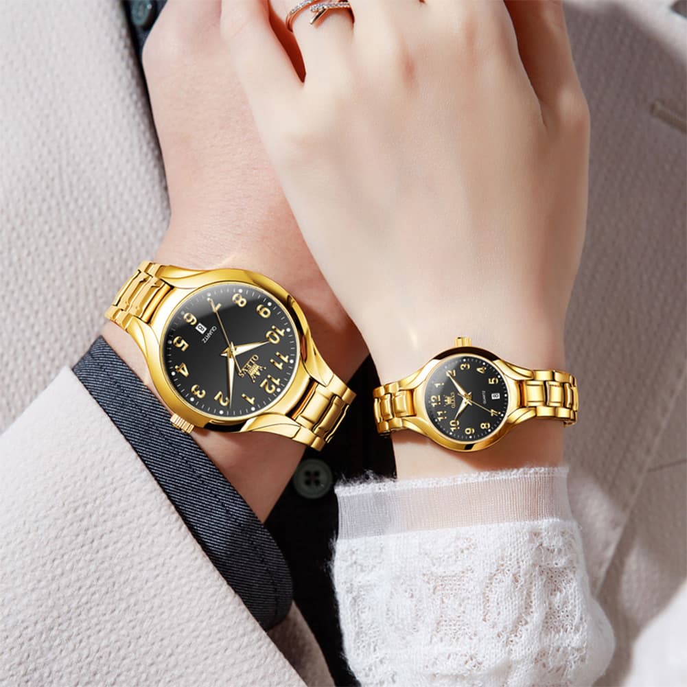 OLEVS 3650 Classic Gold Quartz Watch for Men & Women (His & Hers)