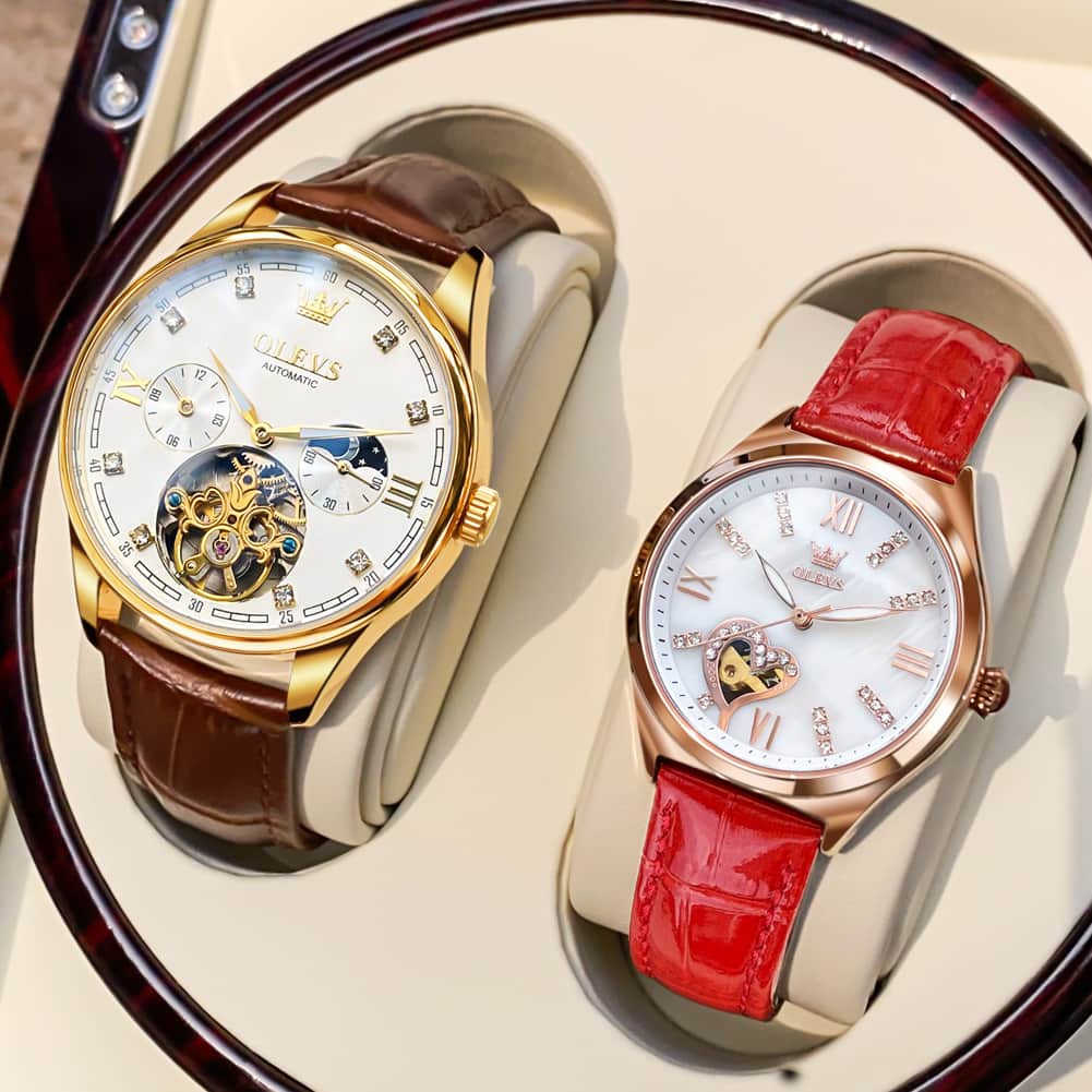 OLEVS 3601 Romantic Open Heart Automatic Couple Watch Set