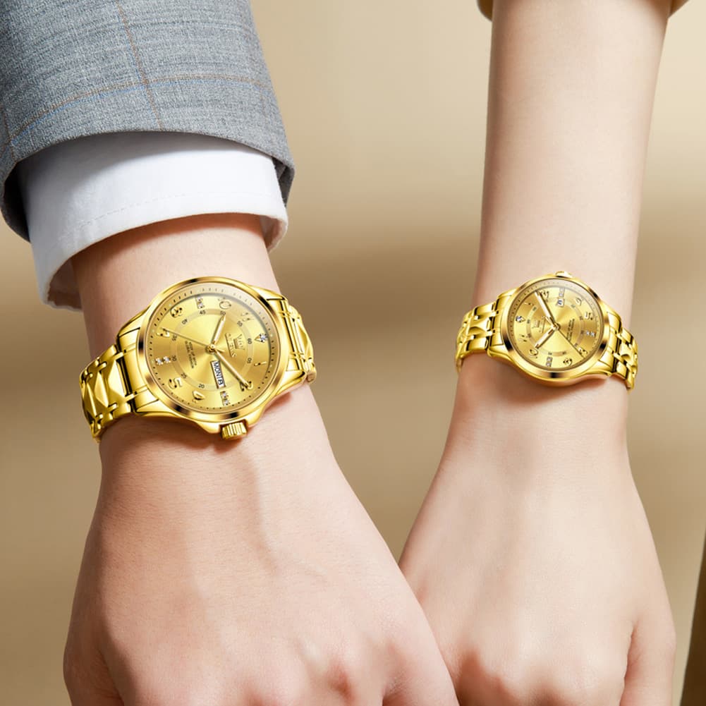 OLEVS 2910 Diamond Day Date Couples Watch Set Men Women