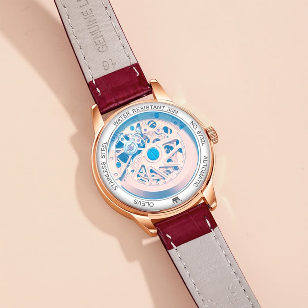 OLEVS 6732 Automatic Open Heart Diamond Watch For Women
