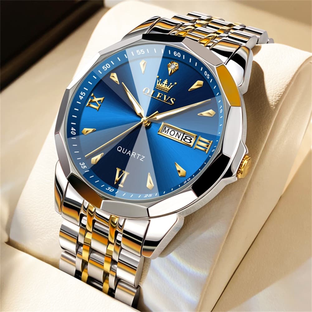 OLEVS 9998 Diamond Cut Glass Couple Dress Watch for Men and Women